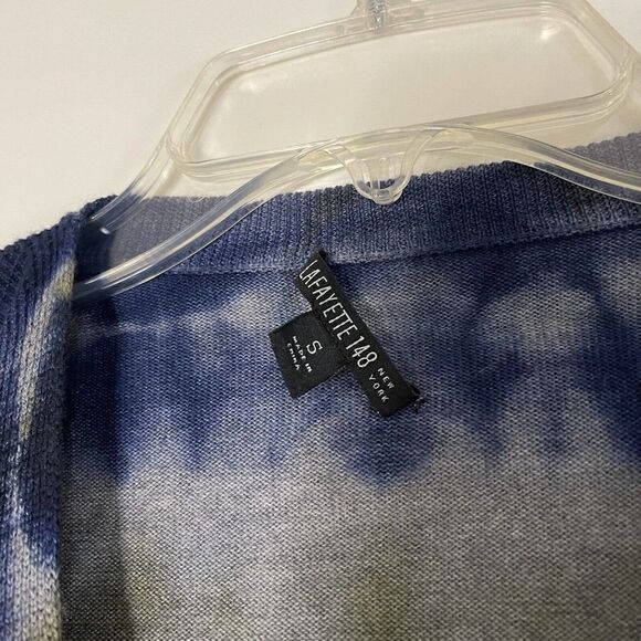 Lafayette 148 virgin wool blue stripe drape front cardigan knit sweater SMALL - Picture 4 of 5